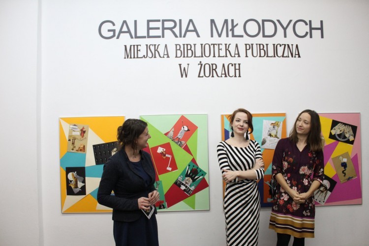 Wernisaż wystawy kolażu Hanny Wilczek i Alicji Kieczki, Biblioteka Publiczna w Żorach