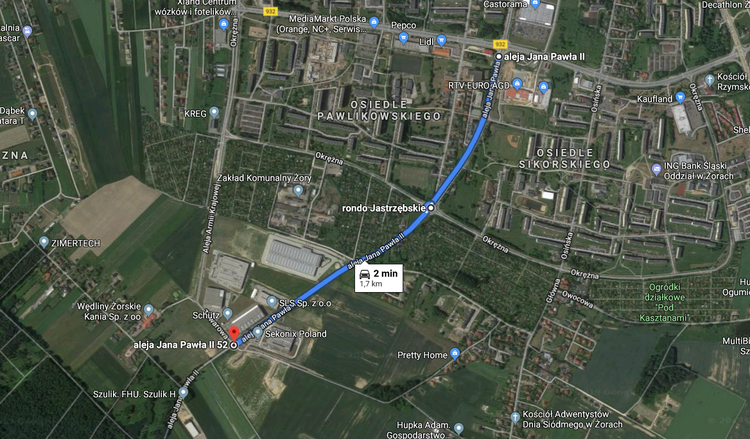 Al. Jana Pawła II zamknięta od 1 października, Google Maps