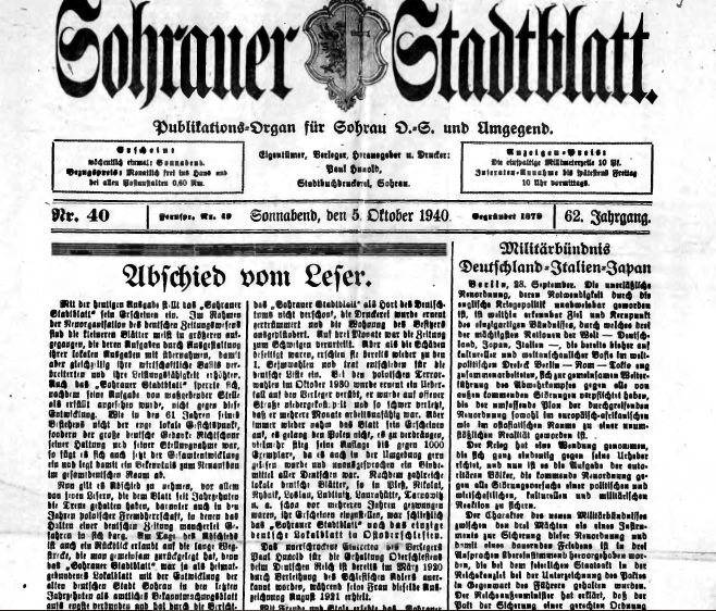 Historia inaczej: 1940 rok. Ostatni numer Sohrauer Stadtblatt, 
