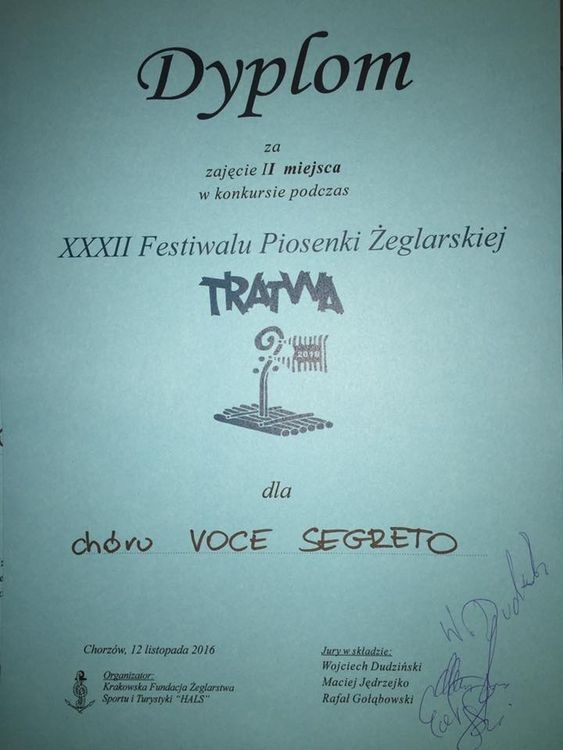 Chór Voce Segreto: II miejsce na Festiwalu Piosenki Żeglarskiej „Tratwa”, 