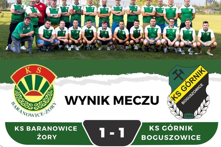 Trzeci remis z rzędu piłkarzy KS-u Baranowice-Żory. W C-klasie dużo lepiej, 
