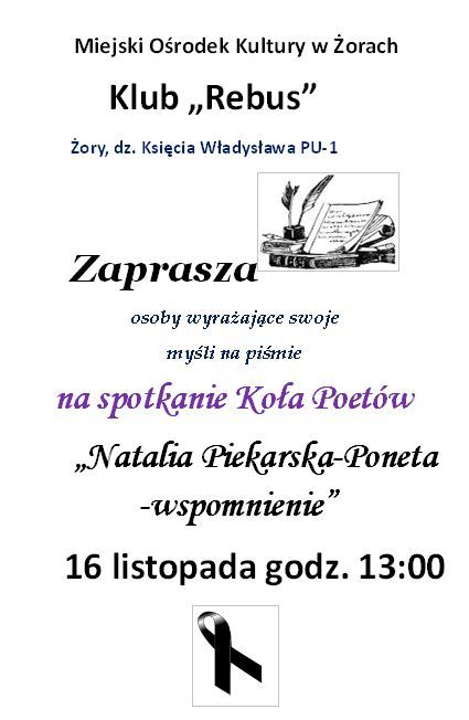 Spotkanie Koła Poetów ku czci Natalii Piekarskiej-Ponety, Materiały prasowe