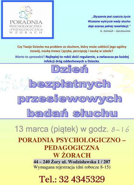 Bezpłatne badania przesiewowe słuchu dla dzieci w Poradni Psychologiczno-Pedagogicznej, mat. prasowe