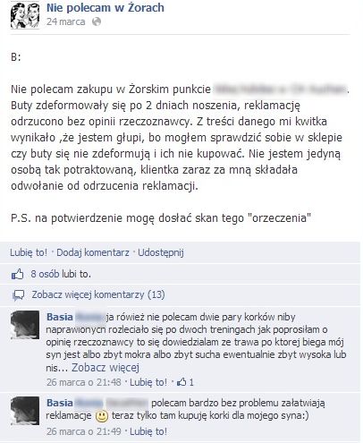 „Nie polecam w Żorach”: niezadowoleni klienci zabierają głos, Facebook.com