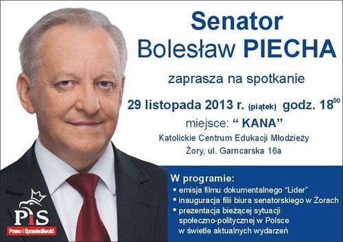 Bolesław Piecha otwiera biuro w Żorach i zaprasza na spotkanie, mat. prasowe